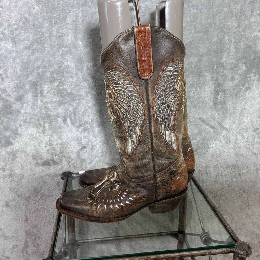 Aventurero Square Toe Eagle wing crosses Cowboy Boots Men’s US 6 Womens 7.5